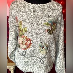 Y2K large hand appliqué embellished large floral beaded sweater